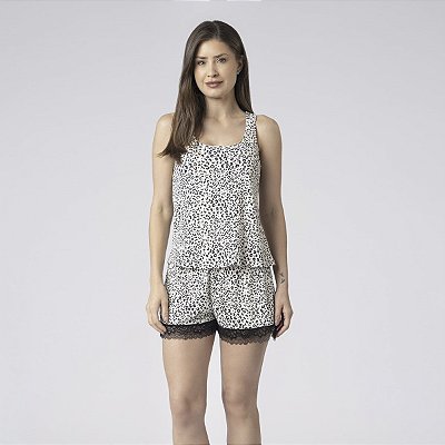 Short Doll Regata Onça Preto e Branco