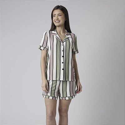 Pijama Feminino Curto Aberto Listrado Style