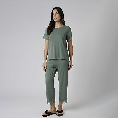 Pijama Feminino Pantacourt Verde