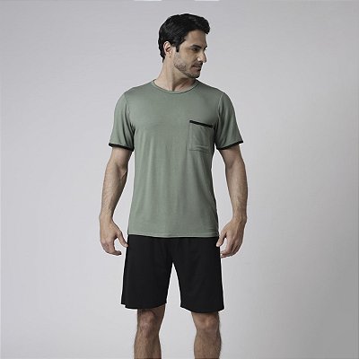 Pijama Masculino Curto Preto e Verde