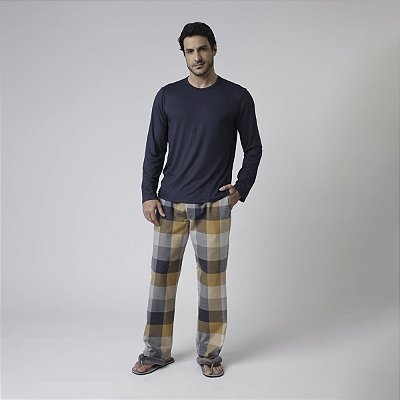 Pijama Masculino Longo Marinho e Xadrez