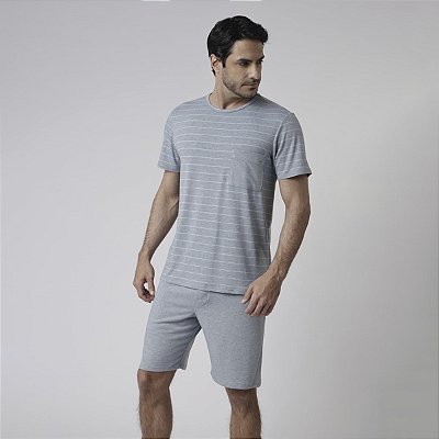 Pijama Masculino Curto Listrado Blue