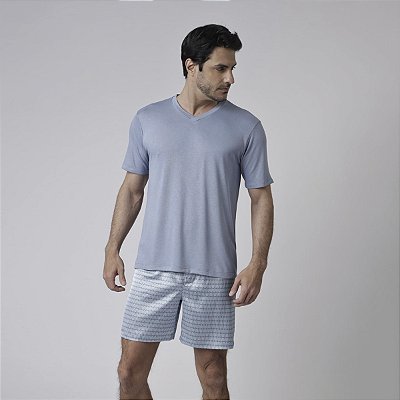 Pijama Masculino Curto Geométrico Blue