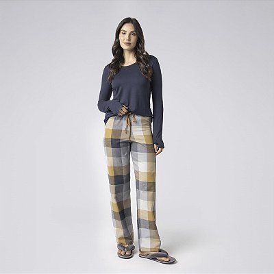 Pijama Feminino Longo Marinho e Xadrez