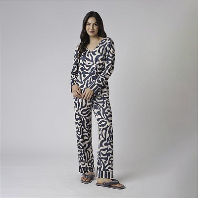 Pijama Feminino Longo Marinho Orgânico