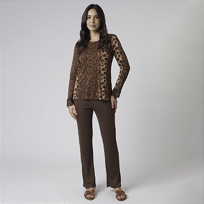 Pijama Feminino Longo Onça Brown