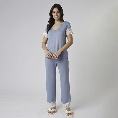 Pijama Feminino Manga Curta Urbano Blue