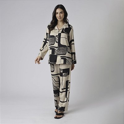 Pijama Feminino Aberto Longo Estampado Abstrato