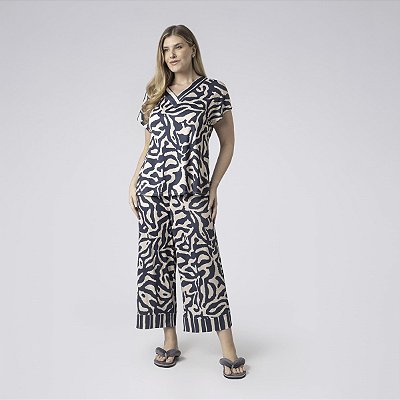 Pijama Feminino Pantacourt Plus Size Marinho Orgânico