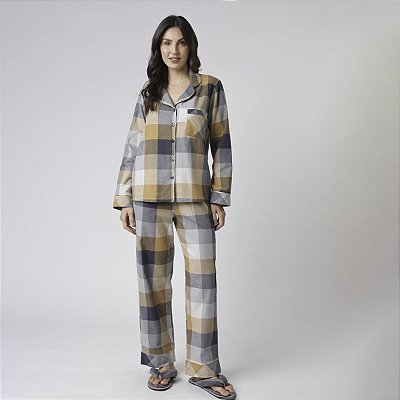 Pijama Feminino Longo Aberto Xadrez