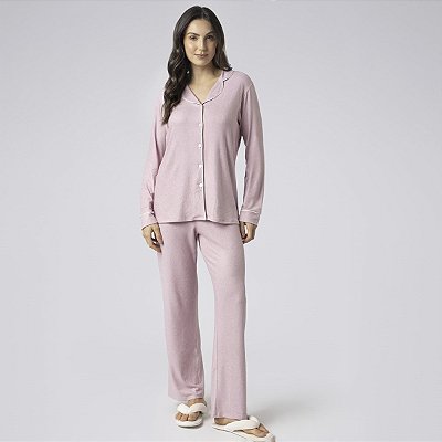 Pijama Feminino Aberto Longo Cashmere Rosa