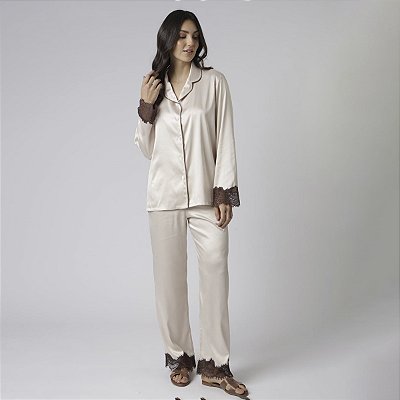 Pijama Feminino Aberto Longo Cremino