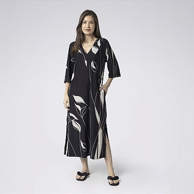 Kaftan Feminino Midi Rongeant Flower