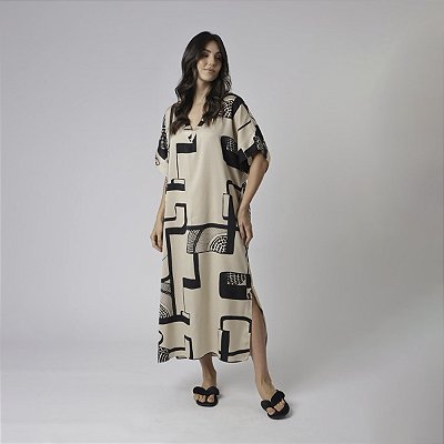 Kaftan Feminino Longo Estampado Abstrato