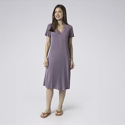 Camisão Feminino Midi Malva Celinda com Renda