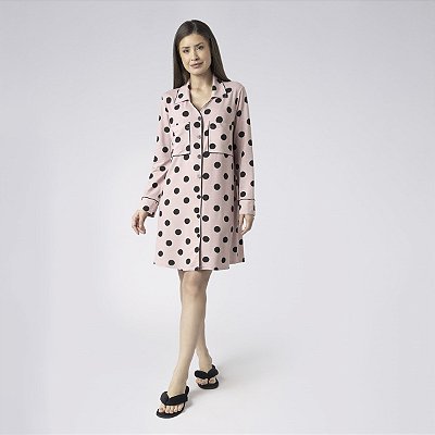 Camisão Feminino Curto Aberto Poá Rosa Lingerie