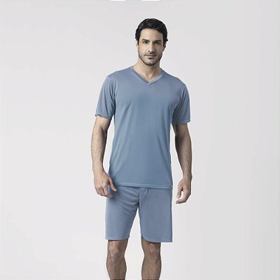 Pijama Masculino Curto Azul Delave