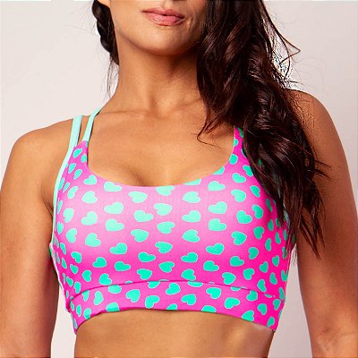 Top Candy Fitness Love estampa coração com alças duplas em poliamida