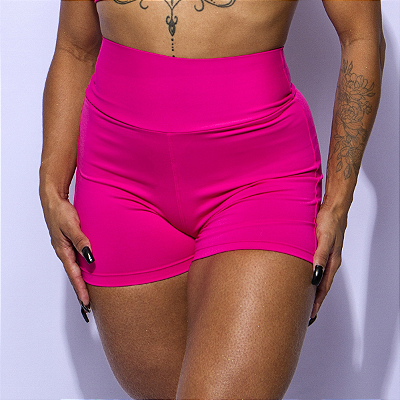Short Cross Fitness rosa pink cós alto em poliamida