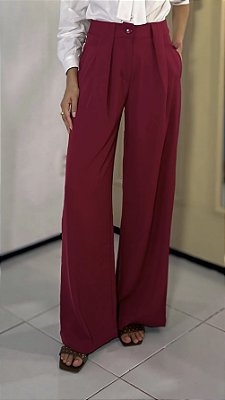 CALÇA PANTALONA PREGAS LARGAS - BORDÔ