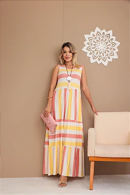 VESTIDO LONGO TRES MARIAS LISTRAS
