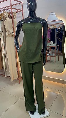 CONJUNTO CALÇA RETA E BLUSA - VERDE MILITAR