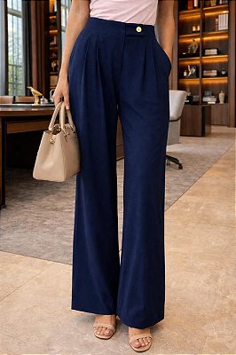 CALÇA SOCIAL RETA COM BOTÃO NA LATERAL DO CÓS