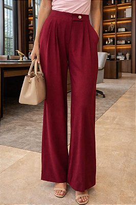 CALÇA SOCIAL RETA COM BOTÃO NA LATERAL DO CÓS