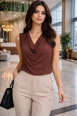 BLUSA POLIAMIDA COM DRAPEADO NO COLO