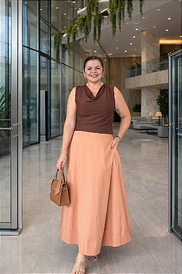 Saia Evasê Barrado Largo Feminina