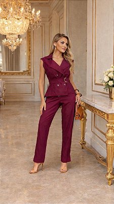 CALÇA RETA BOLSOS E ELASTICO NAS COSTAS