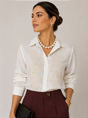 Camisa Social Bordada Feminina em Viscose