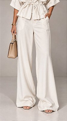 Calça Pantalona Marfim em Viscose