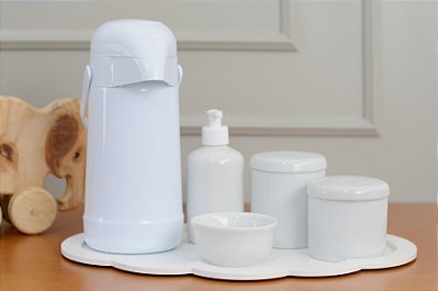 Kit Higiene Porcelanas Bebê Bandeja Nuvem Térmica 500ml
