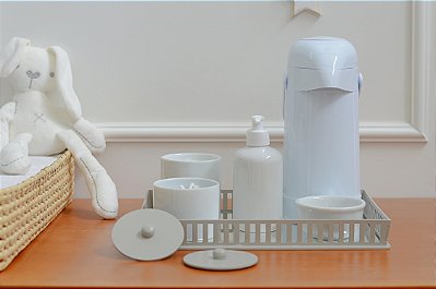Kit Higiene Porcelanas Bebê Moderno Bandeja K039 Cinza