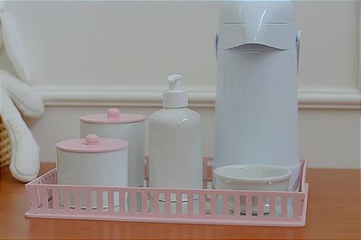 Kit Higiene Porcelanas Bebê Moderno Bandeja K039 Rosa