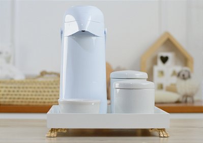 Kit Higiene Bebê Porcelanas Bandeja Dourado Térmica Quarto