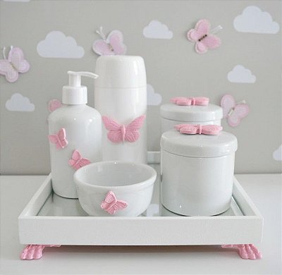 Kit Higiene Bebê Promoção Borboletas Porcelanas Mini Térmica