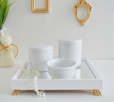 Kit Higiene Bebê Porcelanas Moderno Bandeja Espelho
