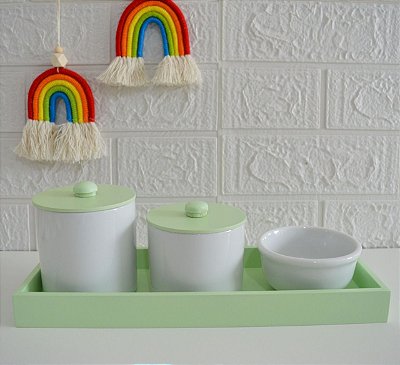 Kit Higiene Bebê Porcelana Bandeja Verde Bancada Unisse K153