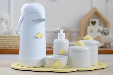 Kit Higiene Bandeja Nuvem Amarelo Térmica Potes Gel Bebê
