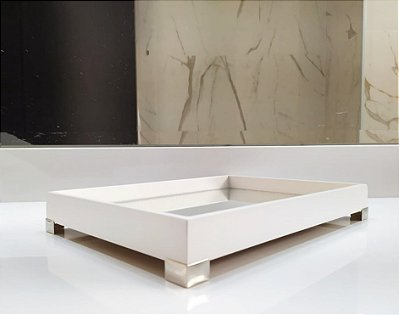Bandeja Branca Decoração Bancada Lavabo Multiuso B086 Prata