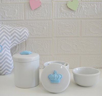 Kit Higiene Porcelana Bebê Maternidade Bancada Diversos Temas - Azul Bebê