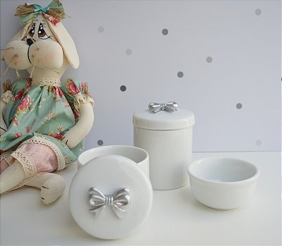 Kit Higiene Porcelana Bebê Maternidade Bancada Diversos Temas - Prata