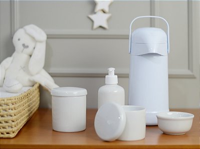 Kit Higiene Porcelana Bebê Maternidade Bancada Unissex + Garrafa Térmica 500ml