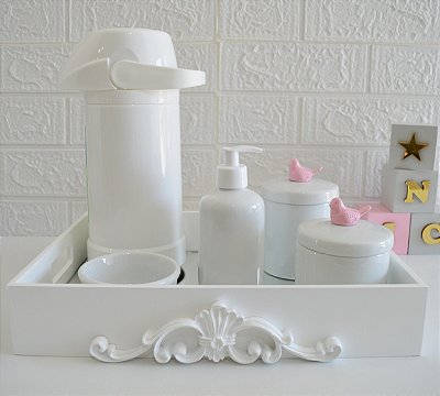 Kit Higiene Bebê Porcelana Térmica Quarto K028 Pássaro