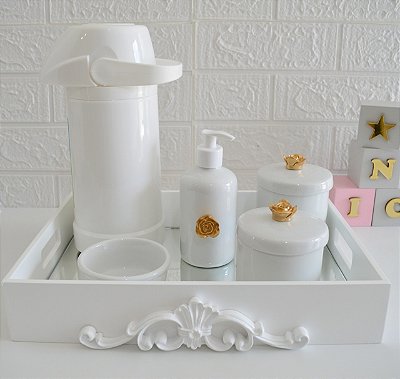 Kit Higiene Bebê Porcelana Térmica Quarto K028 Flor