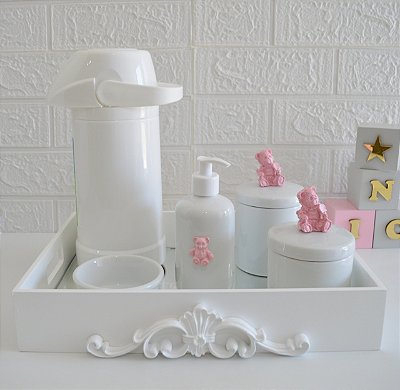 Kit Higiene Bebê Porcelana Térmica Quarto K028 Ursa