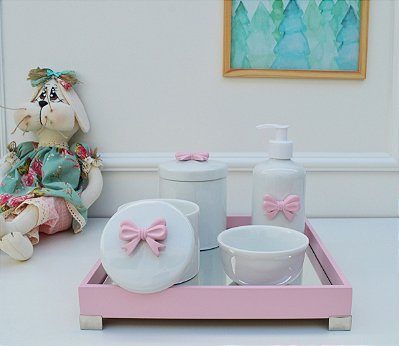 Kit Higiene Rosa Laço Bebe Porcelana Menina Maternidade