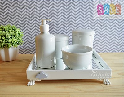 Kit Higiene Bandeja Porcelana Bebe Nuvem Decoração Unissex + Barato